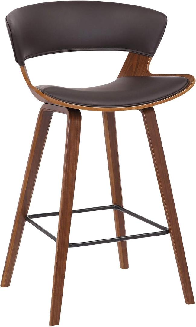 Armen Living Jagger Modern 26" Counter Height Barstool with Brown Faux Leather and Black Powder Coated Footrest