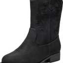 Ataiwee Women's Cowboy Cowgirl BootsMid Calf boots with Side Zip and Chunky Heel,Embroidered Fashion Western Boots.(2404011, BK/PU, 9.5)