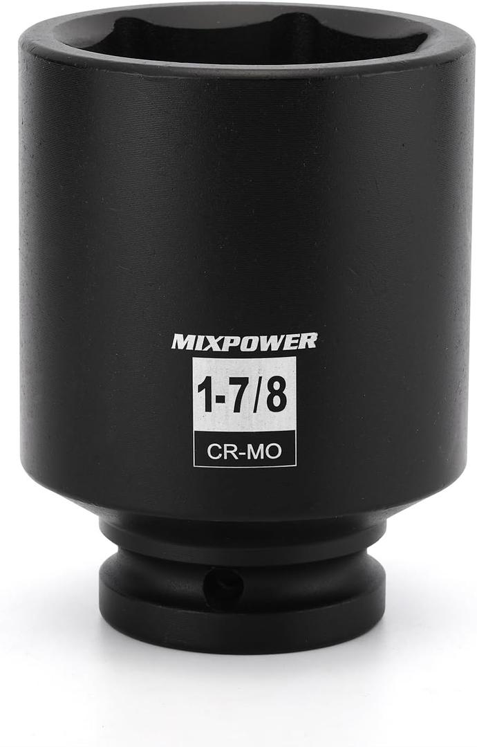 MIXPOWER 3/4" Drive Deep Impact Socket, CR-MO, 1-7/8", SAE, 6 Point, Axle Nut Impact Grade Socket for Easy Removal