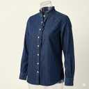 Denim Shirt Ruffle Collar Long Sleeve Button Down Top L