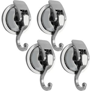 Suction Cup Hooks - Heavy Duty Glass, Reusable, No Hole Punched, for Bathroom Robe & Garland (Silver, 4 Pack)