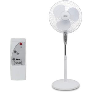BLACK+DECKER 18-Inch Stand Fan with Pedestal Base, Height Adjustable Pedestal Fan with Remote and Touch Control Panel, Free Standing Fan with 90-Degree Oscillating and 3-Speed Settings, Black (White)