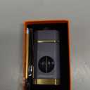 Triple Flame Torch Lighter with Built-in V Cutter, Holder and Draw Enhancer Tool, Butane Refillable Torch Lighter, Multifunctional Accessories Gift, Windproof Lighters for Candles and Outdoors (Purple Gold)