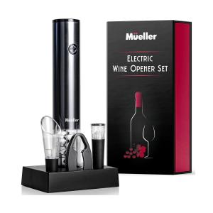 Mueller Electric  Bottle Opener Set - Rechargeable Batteries and USB Charging Cable - Electric Corkscrew Opener with Foil Cutter, Bottle Pourer, Vacuum Stopper (Batteries Included), Valentines Day Gifts