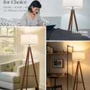 ELYONA Mid Century Floor Lamp with 3 Color Temperatures LED Bulb, Modern Wood Tripod Table Reading Standing Light, Wooden Shelf Floor Lamp for Farmhouse Living Room Bedroom Office Linen Shade Brown