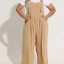 RITERA Plus Size Romper For Curvy Women Sleeveless Jumpsuits Loose Adjustable Strap Long Wide Leg Pant Pocket Casual XL-5XL (2X, Js- S Khaki)