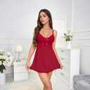 dream love Women's Lingerie Sexy Nightwear Spaghetti Strap Nightgown Babydoll Chemise S-XXL (Red, M)