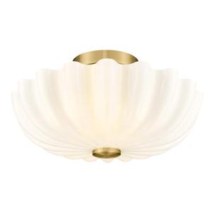 Gold Ceiling Light Fixture, HWH 2-Light Flush Mount Ceiling Light Fixture with Scalloped Milk White Glass, Brushed Gold Finish, Modern Ceiling Light for Kitchen, 5HJX111F-S BG-MW