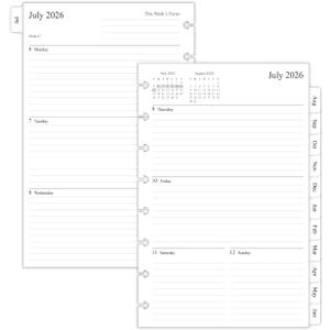 2026-2027 Weekly & Monthly Planner Refills for 8-Discbound Planners, July 2026 to June 2027, Junior Size, 5-1/2"x8-1/2"