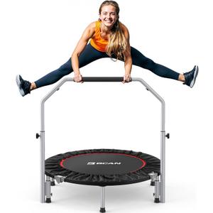 BCAN 40" Foldable Mini Trampoline Max Load 330lbs/440lbs, Fitness Rebounder with Adjustable Foam Handle, Exercise Trampoline for Adults Indoor/Garden Workout
