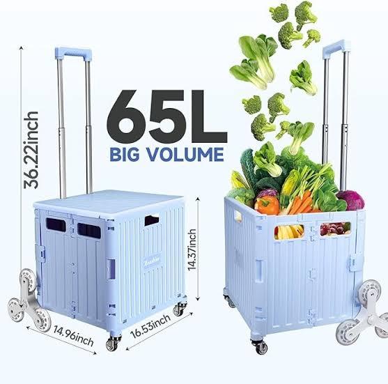 Honshine Foldable Cart Stair Climbing Wheels Crate Telescoping Handle - Blue