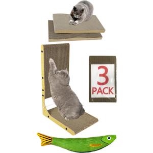 3-Pack WRBTA Cardboard cat Scratcher,L Shape Cat Scratch Pad Wall Mounted, Cat Scratching Cardboard with Ball Toy for Indoor, Cardboard Cat Scratcher with Double-Sided Usability.cat Scratching Post