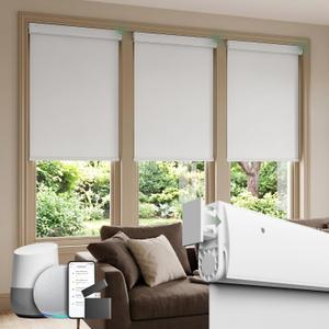 Motorized Blinds with Remote, Blackout No Drill Cordless Smart Roller Shades, Automatic Blinds for Windows, White,46" W x 72" H