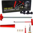 Tire Valve Stem Quick Replacement Tool Kit51025, Valve Stem Installation Tool for Cars, Trucks,ATVs,etc. with 4PCS TR413 Valve Stems.