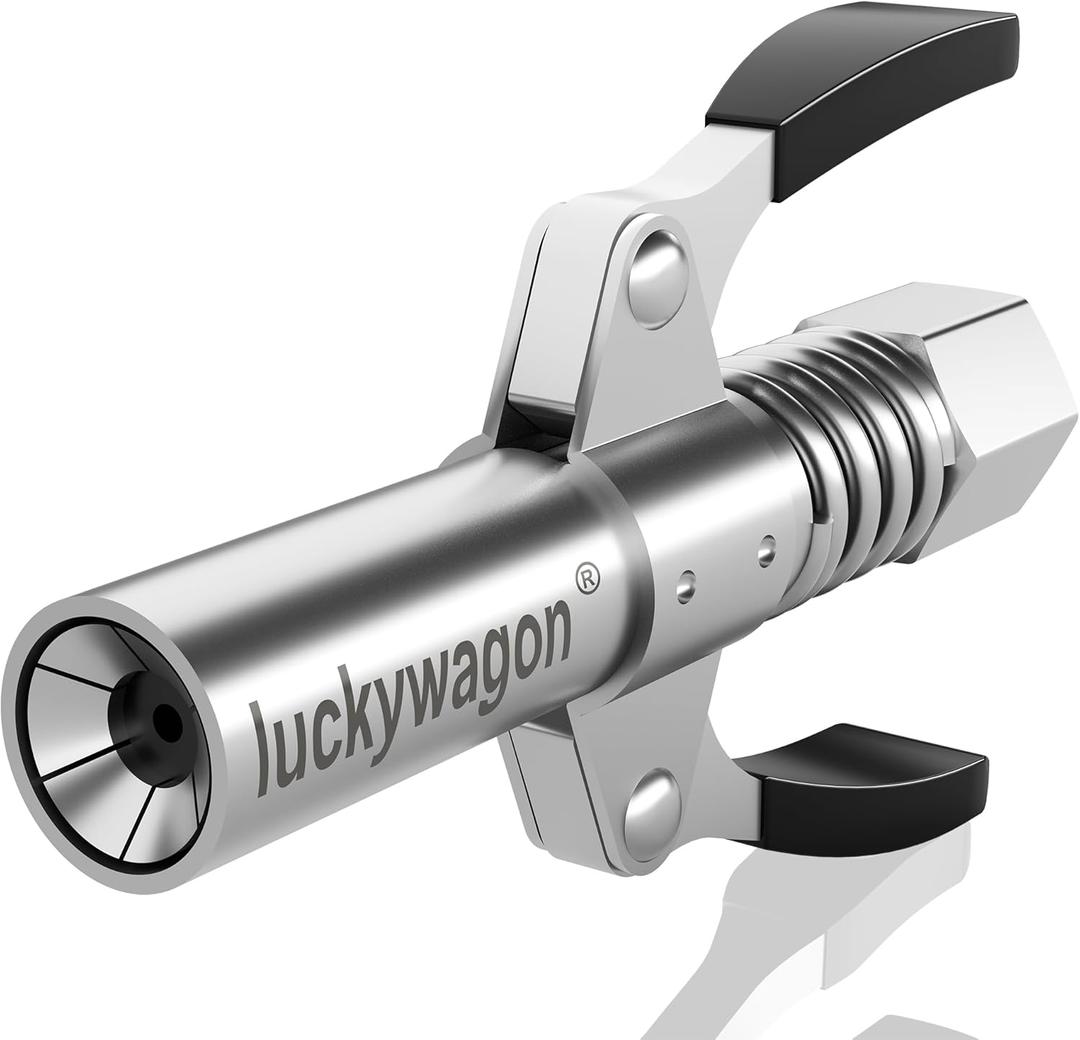 Grease Gun Coupler Upgraded Grease Gun Tips with Non-Slip Double Handle, High Pressure Quick Release Grease Coupler, 6-Jaw Lock-on Zerk Grease Fittings Compatible with All Grease Guns