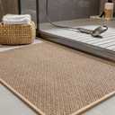 PADOOR Non-Slip Bath-Mats for Bathroom, Rubber-Backing Braided Absorbent Bathroom Mat Machine Washable Thin Bathroom Rugs Fit Under Door Quick Dry Bath Rugs for Floor, 17''x30'' Beige