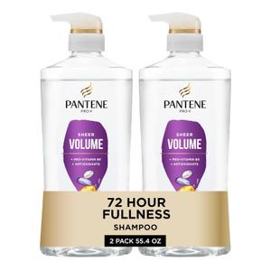 Pantene Shampoo, Sheer Volume - Lightweight Nourishment for Fine, Color-Treated Hair, 72-Hour Fullness and Body, 27.7 Oz Each, 2-Pack + Miracle Rescue Shot (0.5 Oz) (55.4 Fl Oz (Pack of 1))