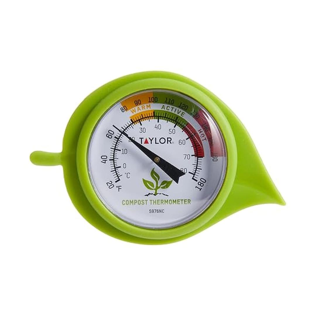 Taylor Compost Thermometer with Decorative Leaf Guard for Composting Bins, Outdoor Gardens, Plants, Farms, Backyards, and Fields, Compost Pile Temperature and Conditions, 20 Inch Stem, Silver