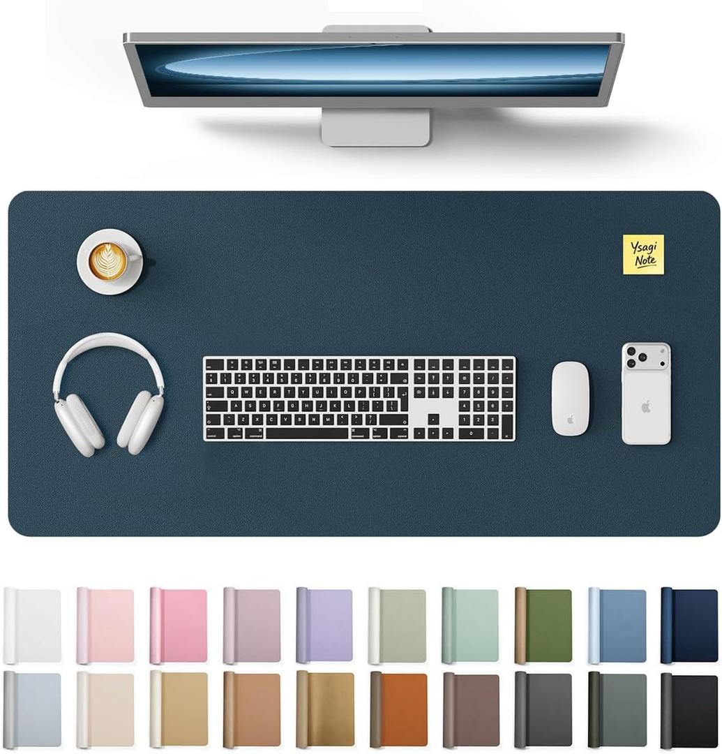 YSAGi Leather Desk Protector, Office Mat, Large Mouse Mat, Non-Slip PU Leather Blotter, Laptop Pad, Waterproof Writing Pad for Office and Home (Dark Blue, 35.4" x 17"), 47.2" x 23.6"