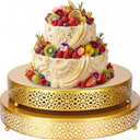 Wenqik 2 Pcs Gold Metal Cake Stand, 14" 16" Large Round Cupcake Stand | Elegant Gold Design,Create Elegant Looking,Dessert Table Cookies Fruit Cupcake Serving Tray,Wedding Birthday Party and Events