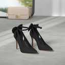 PiePieBuy Women's Pointed Toe High Heels Ankle Strap D'Orsay Pumps Shoes Bow Wedding Bowtie Back Dress Sandals (Black), Size 11