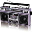 QFX J-220BT Purple Boombox MP3 Conversion from Radio to Cassette with 4-Band (AM, FM, SW1, SW2) Radio with Bluetooth, Dual 3 Speakers, Built-in Microphone, Recorder, and a 3-Band Equalizer
