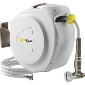 Retractable Garden Hose Reel, 5/8 in 100+6 ft, Heavy Duty Wall Mounted Water Hose Reel, Spring Power Automatic Rewind, Any Length Lock, 180 Swivel Bracket, 10 Pattern Spray Nozzle