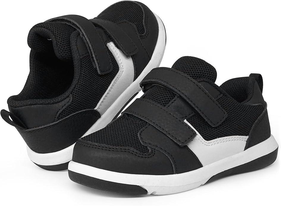 SKYWHEEL Size 10 Toddler Boys Sneakers Hook and Loop Casual Tennis Walking Anti-Slip Breathable Black White Little Kids Shoes Size 10