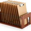 Geelin 1 Pcs Vertical Clipboard Holder, 12 Slot Wooden and Metal Clipboard Organizer, Desk File Organizer Storage Rack, Storage Stand Rack for Home, Office,No Assembly Required (Walnut)