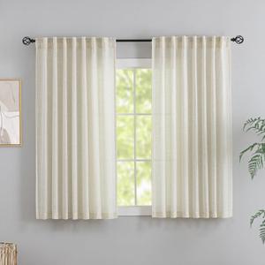 DONREN Flax Linen Curtains 72 Inch Length - Neutral Rustic Farmhouse Decor Back Tab Loop Light Filtering Semi Sheer Soft Woven Textured Curtains for Dining Room,Cream Colored,2 Panels,52" x72" (Natural)