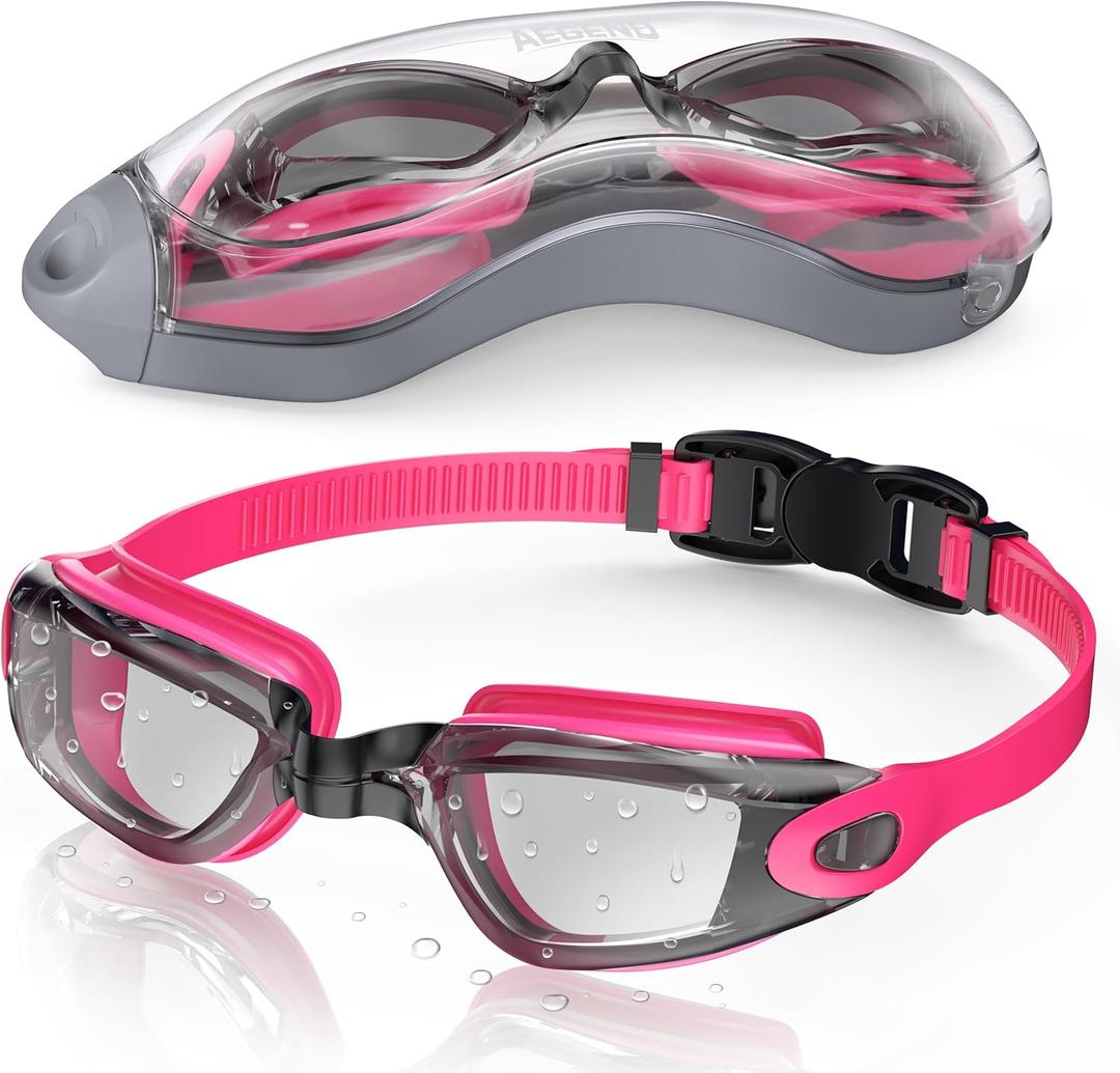 Aegend Swim Goggles, Swimming Goggles No Leaking Full Protection Adult Men Women Youth (Raspberry-Red Black)