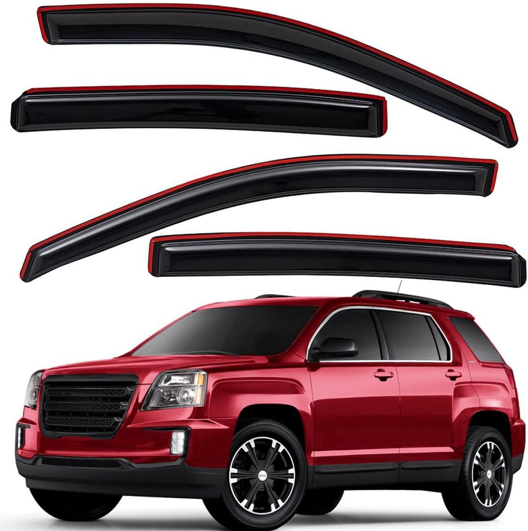 Lightronic Extra Durable Clip-on in-Channel Auto Vent Window Visor, Fits 2010-2017 GMC Terrain, UV Protection Rain Guard, Original Wind Deflector, No-Drill Easy Install, Dark Smoke, 4-Pcs