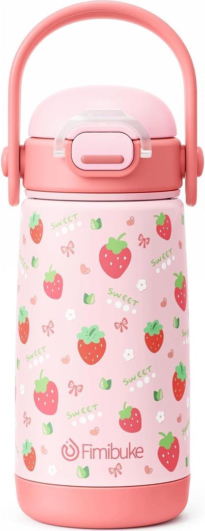 Fimibuke Kids Insulated Water Bottle with Straw Lid & Handle - 14oz BPA-FREE 18/8 Stainless Steel Metal Tumbler Leak Proof Double Wall Vacuum Kids Cup Toddler Water Bottle for School Boys Girls