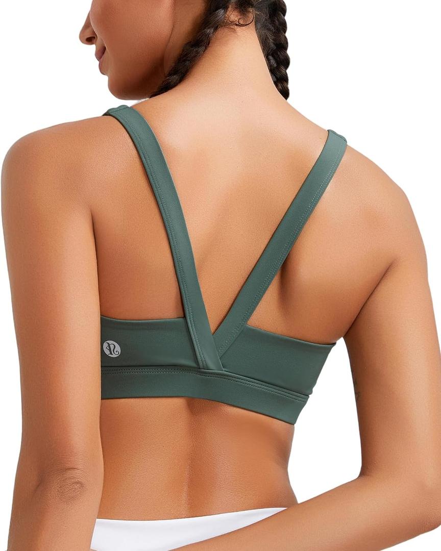 RUNNING GIRL Sports Bras for Women, Medium Support Molded Cup Sports Bras with Sewn in Pads Strappy Workout Yoga Bra
(3004 Sage Green L)