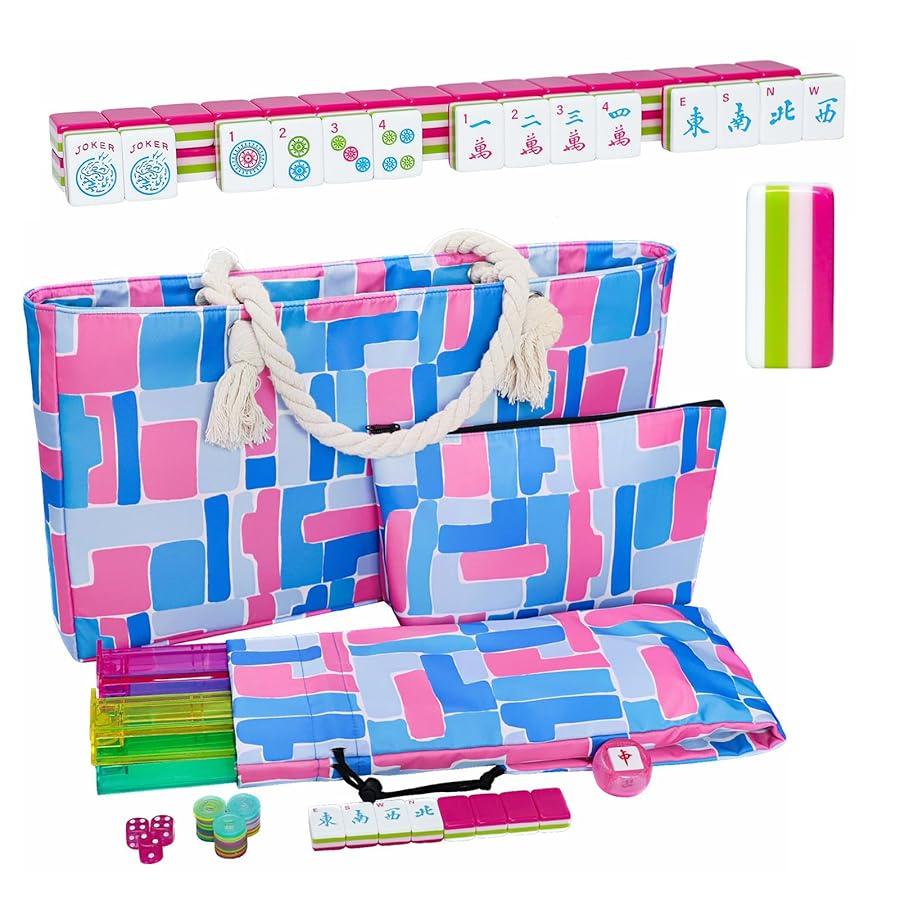 TIASUSAN 4 Layer Engraved American Mahjong Tile Set, 166 Acrylic Mahjong Tiles