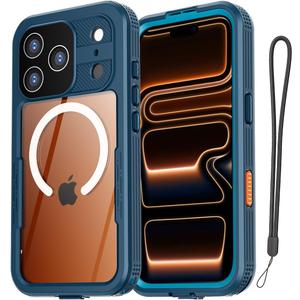 AICase Waterproof Case for iPhone 17 Pro Max+MagSafe Clear Water Proof Snowproof/Dustproof/Shockproof,IP68 Certified 360 Full Body Protection Fully Sealed Underwater for iPhone 17 Pro Max (Blue)