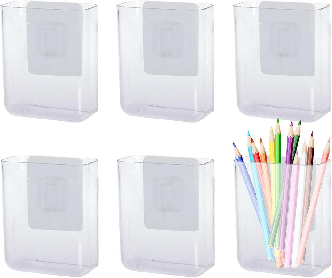 6 Pack Plastic Wall Folders, Clear Wall Mount File Organizer Acrylic Single Pocket Hanging Wall Organizer Magazine Holder Cabinet Storage Bins for Office Bathroom Home, 4.7" x 2" x 4