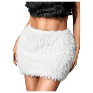 MakeMeChic Women's Fur Skirts Brown Fuzzy Micro Mini Pencil Skirt Y2K Summer Going Out Outfits White Medium