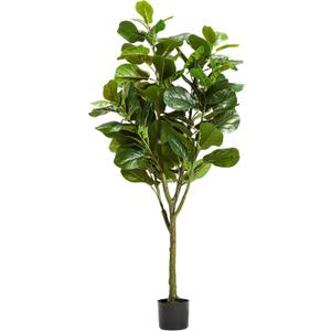 KOL Artificial 5 Feet Fiddle Leaf Fig Tree, 59 Inches Fake Ficus Lyrata Plant, Faux Plants Greenery for Home Office House Living Room, Perfect Housewarming Gift, Indoor Outdoor Modern Decor