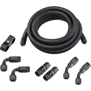 10AN CPE Fuel Hose Line Fitting Kit AN10 Nylon Braided Fuel Hose 10FT Black ID: 0.56 inch (14.2mm)