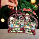 Mouse Friends Merry Christmas 3D Shaker Ornament, 3-Layer Acrylic Holiday Hanging Decoration with Artificial Snow and Holographic Stars, Mickey-Style Mouse Cartoon Friends Gift for Kids Family Fans