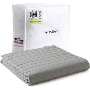 YnM Cotton King Size Weighted Blanket for Adults (88x104 Inches, 25 Pounds, Light Grey), Smallest Compartments with Cooling Glass Beads,Heavy Blanket for Two Persons of 110~190lbs on Queen or King Bed