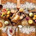 Fall Thanksgiving Placemats Retro Pumpkin Leaves Place Mats for Dining Room Dinner Table Mushroom Bird Plant Washable Table Mats Kitchen Decorations Set of 6 (Orange Light Beige)