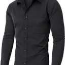 Alimens & Gentle Men's Dress Shirts Long Sleeve Wrinkle-Free Stretch Shirts Solid Formal Button Down Shirt with Pocket (3X-Large, Black)