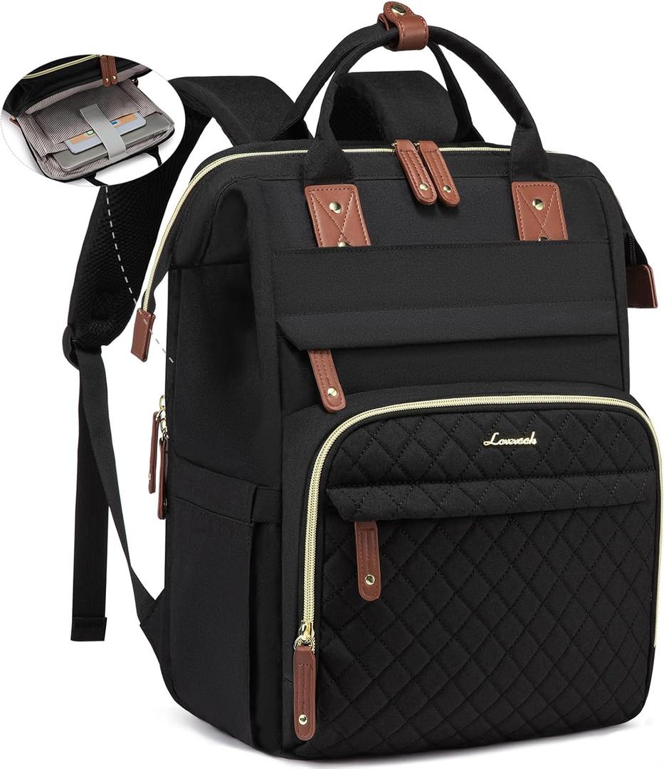 LOVEVOOK Laptop Backpack for Women, 15.6'' Waterproof Nurse Bag Teacher Work Backpack Purse for Women, Travel Computer Backpack for College Office Business Ladies (Black)