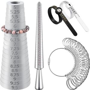 HappyAlley Bracelet Sizer Mandrel & Ring Size Measuring Tool Kit with Ring Mandrel Measurer, Finger Sizers for Measuring, 2 Pcs Finger Measurers US Sizer 1-17(Silvery,Premium Steel,Standard)