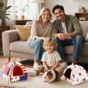 PETKNOWS 2 Pack Guinea Pig Bed, Guinea Pig Hideout Washable Small Animal House Cage Accessories for Dwarf Rabbits Chinchillas Hamsters (7.8 In, Red, Blue and White)