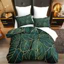 Green Comforter Set Queen Size Botanical Palm Leaves Bedding Set 3 Pcs Western Tropical Palm Leaf Soft Breathable Comforter
