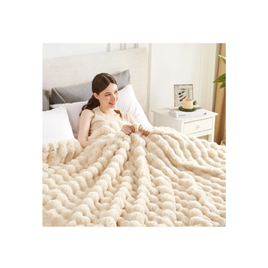 50x60 Inches Ultra-Soft Fuzzy Faux Fur Plush Throw Blanket - Thick, Warm Sherpa for Couch, Sofa, Bedroom, Camping - Decorative Blanket for Cozy Warmth, Bubble Khaki