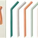 Nightingale Silicone Smoothie Straws - Flexible, Reusable Wide Drinking Straw with Cleaning Brush -Compatible w/Stanley 30oz - Bendy Boba Straws- Food-Safe, No BPA, Dishwasher Safe - Set of 6